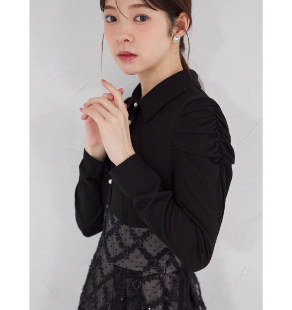 tocco スパンコールフリルドットチュールドッキングシャツワンピース