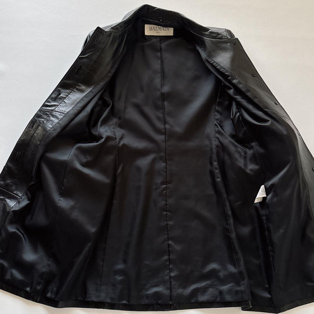 【高級】 美品✨BALMAIN ロングレザーコート ラムレザー　黒