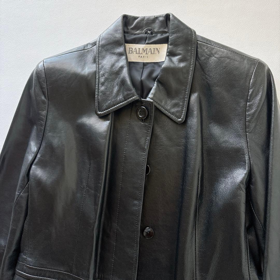 【高級】 美品✨BALMAIN ロングレザーコート ラムレザー　黒