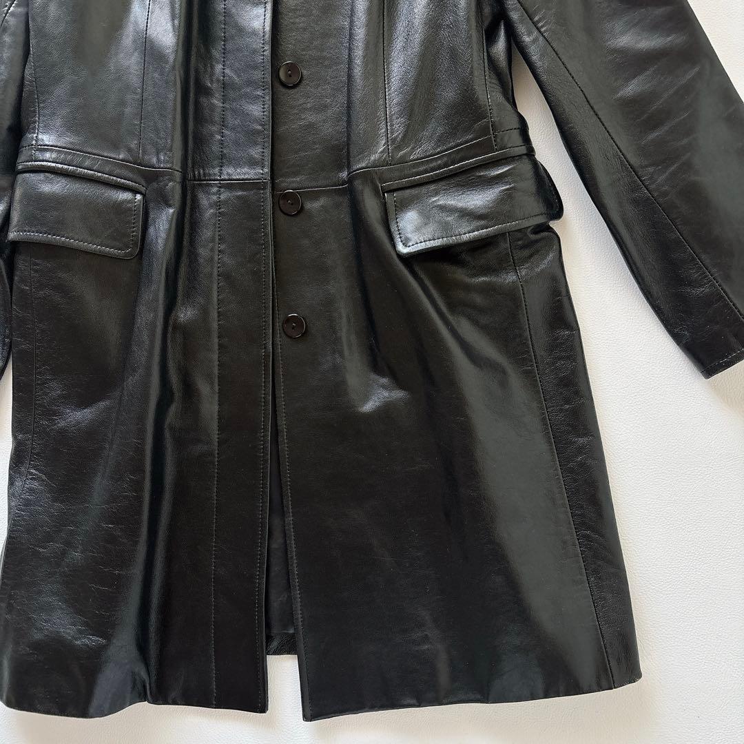 【高級】 美品✨BALMAIN ロングレザーコート ラムレザー　黒