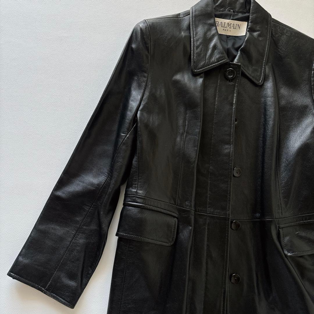 【高級】 美品✨BALMAIN ロングレザーコート ラムレザー　黒