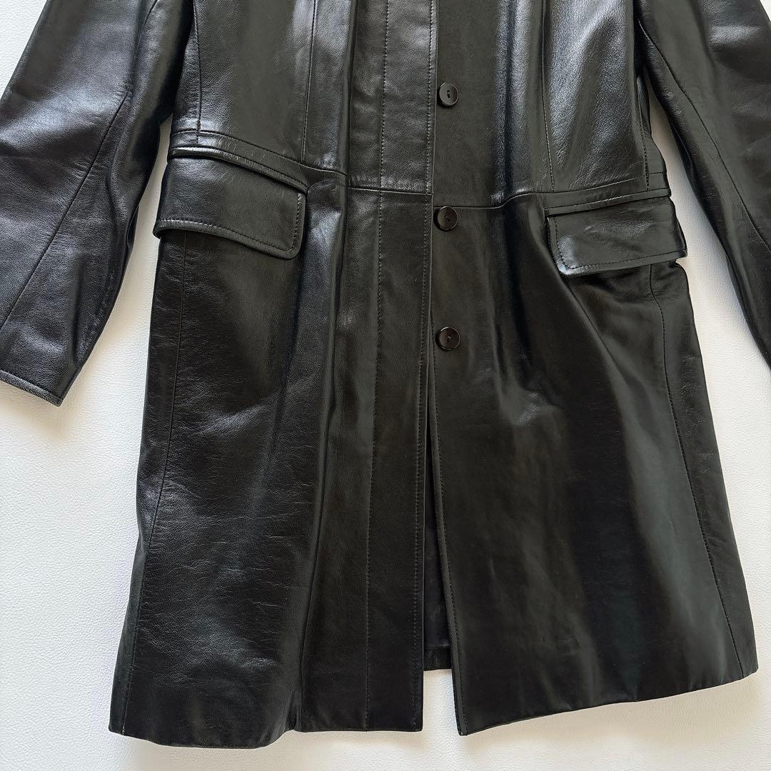 【高級】 美品✨BALMAIN ロングレザーコート ラムレザー　黒