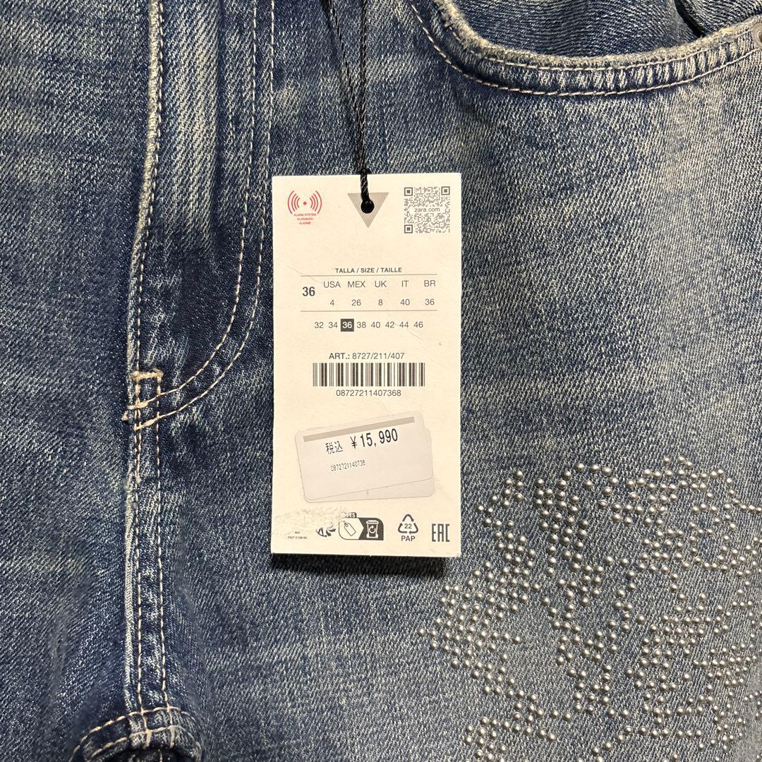 ZARA ザラ ハイウエストバレル TRF フラワーデニムパンツ EU36