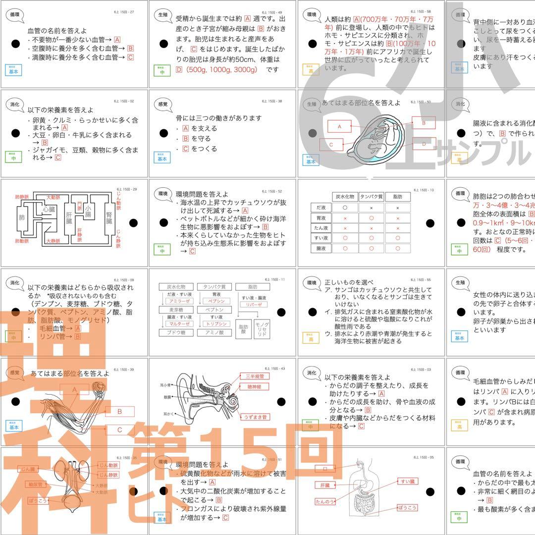 中学受験 暗記カード【6年上 社会・理科 10-17回】予習シリーズ 組分け