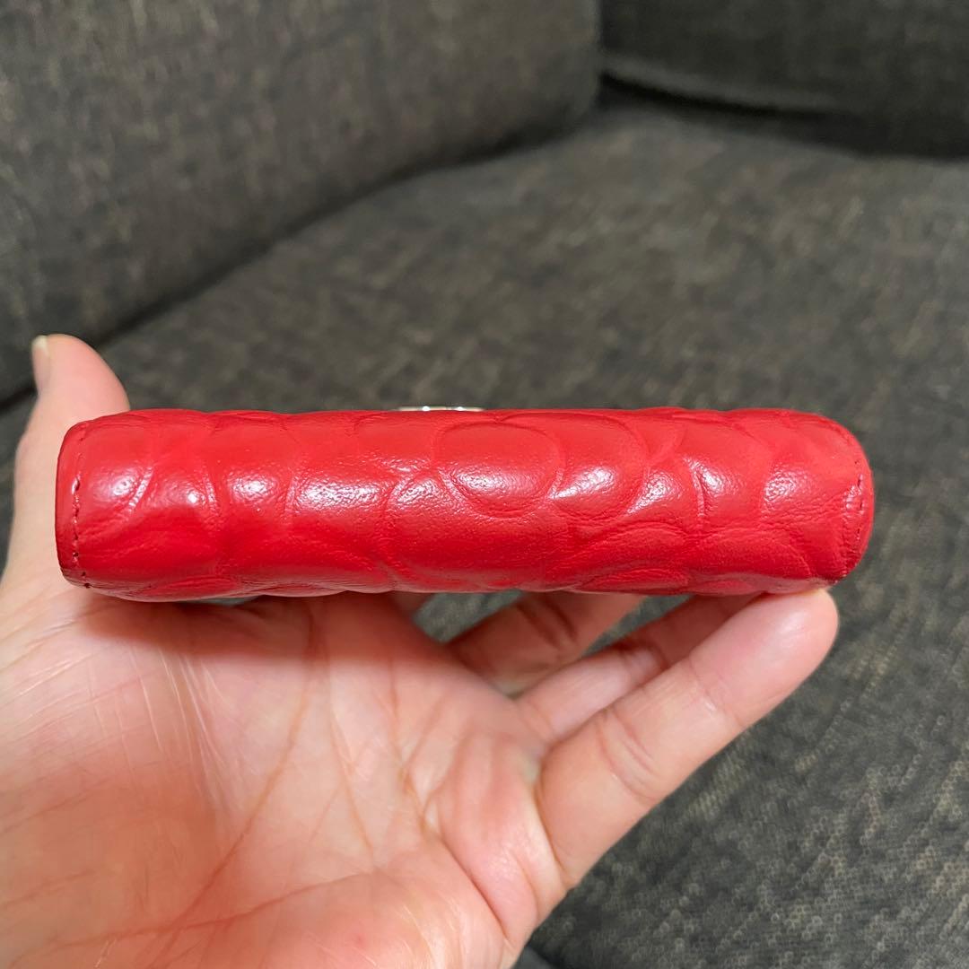 値下げ交渉可！CHANEL カメリアエンボス　三つ折り財布　赤　レッド