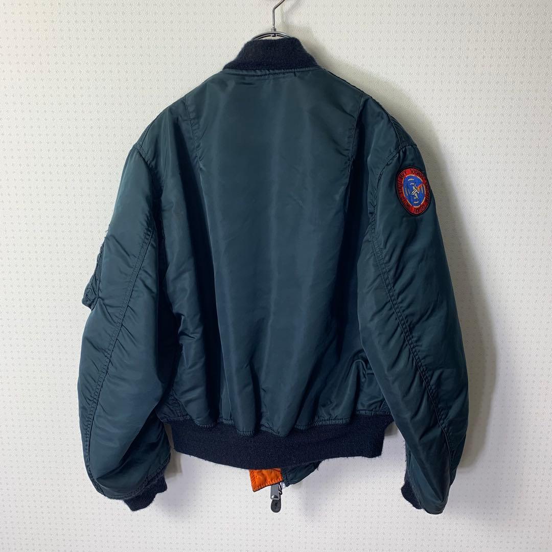 80s USA製 ALPHA MA-1 フライトジャケット ワッペン ネイビー