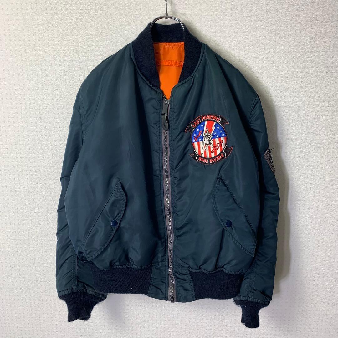 80s USA製 ALPHA MA-1 フライトジャケット ワッペン ネイビー