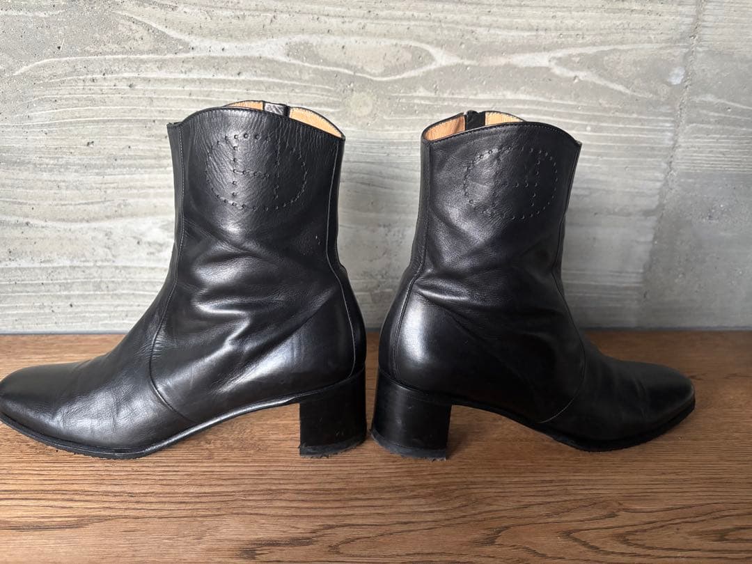 エルメス HERMES ショート ブーツHマークパンチングレザー ブラック 36