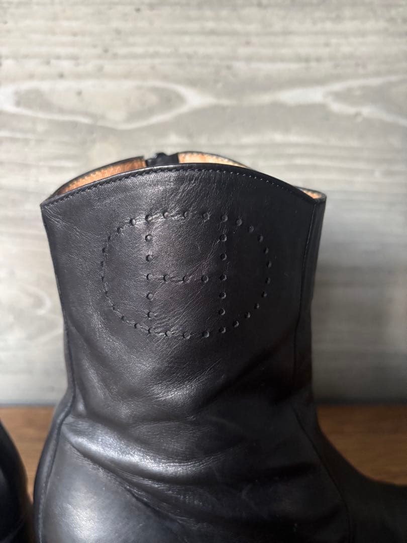 エルメス HERMES ショート ブーツHマークパンチングレザー ブラック 36
