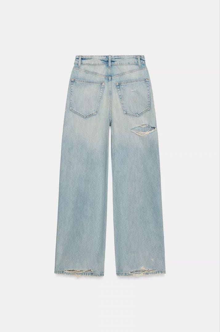 ダメージ加工 ワイドレッグデニムパンツ