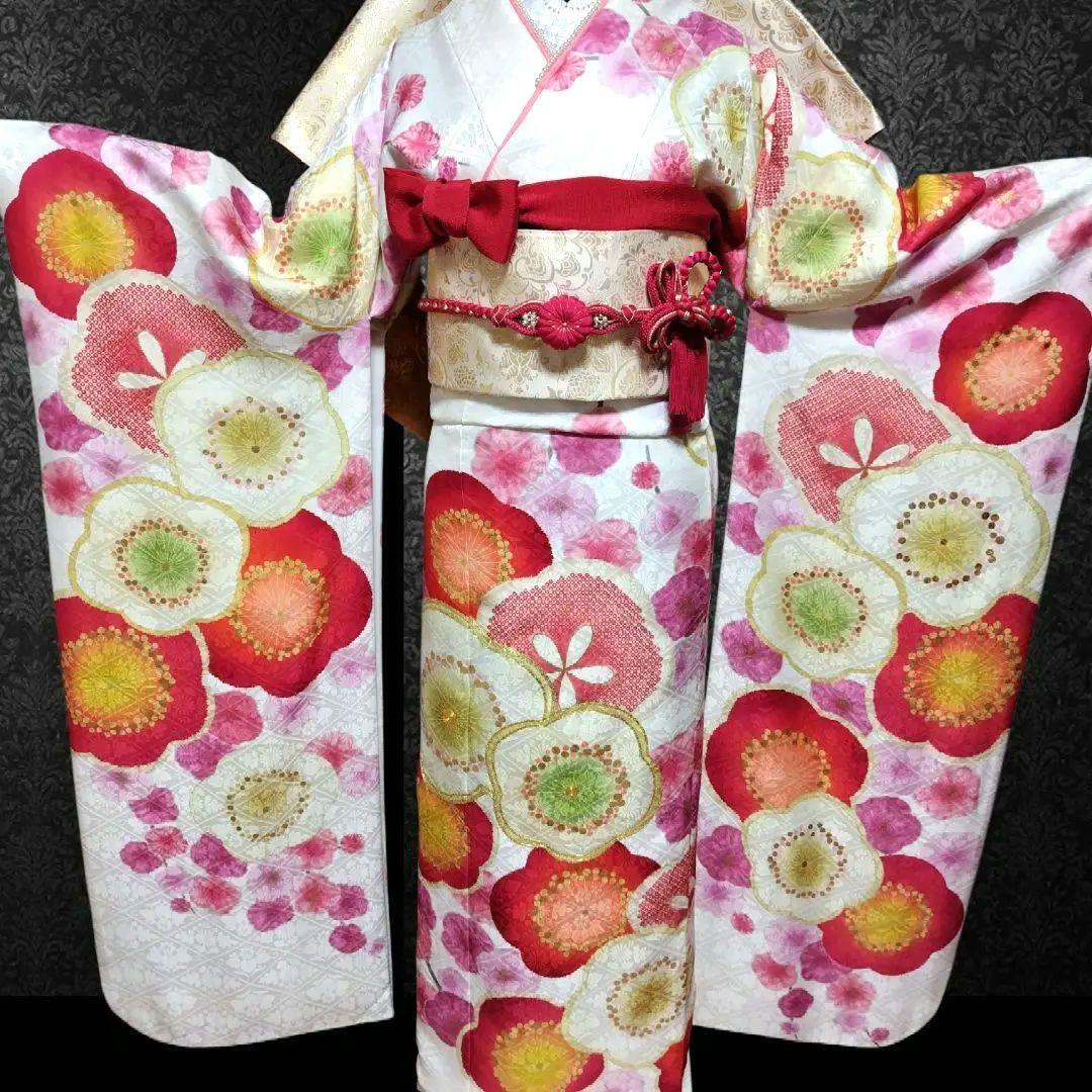 SALE中☆振袖フルセット(7点)・成人式・古典柄・金彩加工・鹿の子柄・金駒刺繍