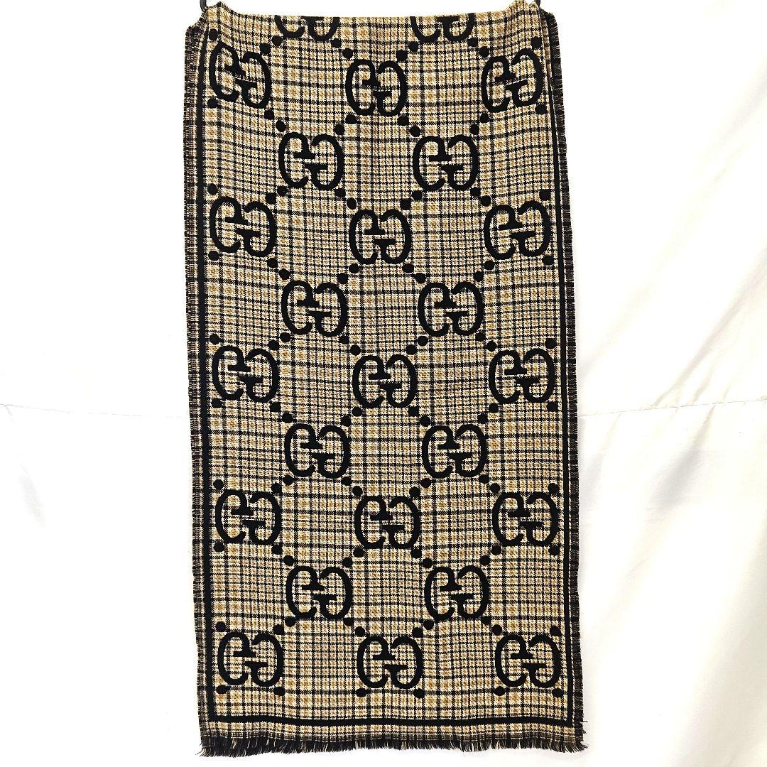 GUCCI グッチ GG ジャガード チェック柄 ストール マフラー