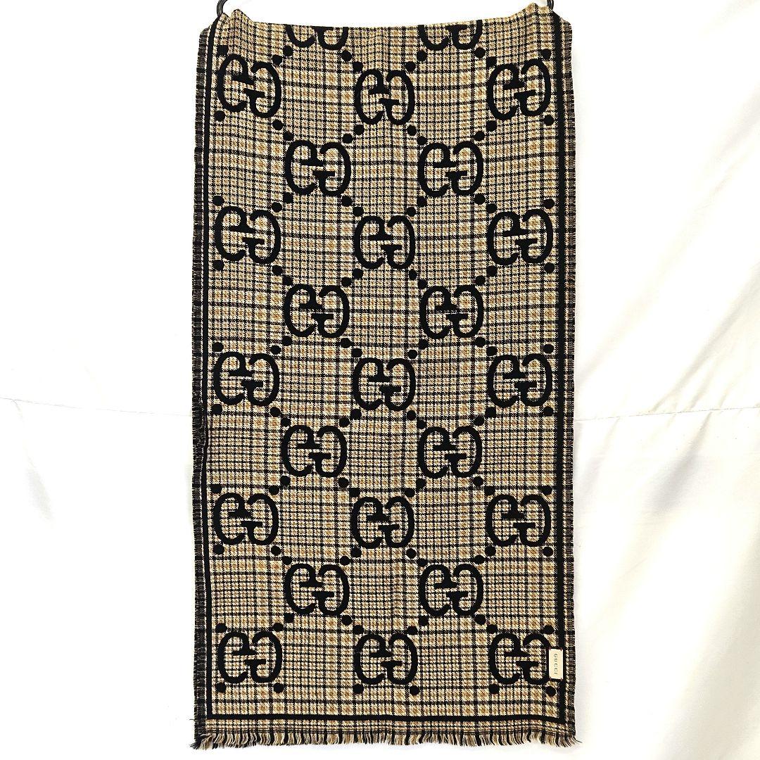 GUCCI グッチ GG ジャガード チェック柄 ストール マフラー
