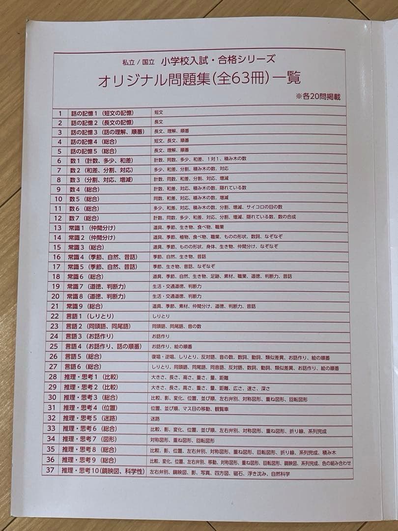 伸芽会 オリジナル問題集 全63冊セット 書込みなし(改定後版)