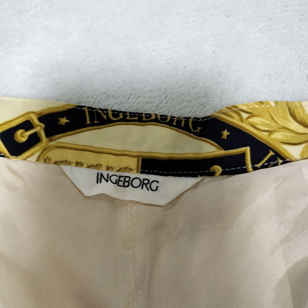 希少 インゲボルグ スカート スカーフ柄 プリーツ ロゴ入り INGEBORG
