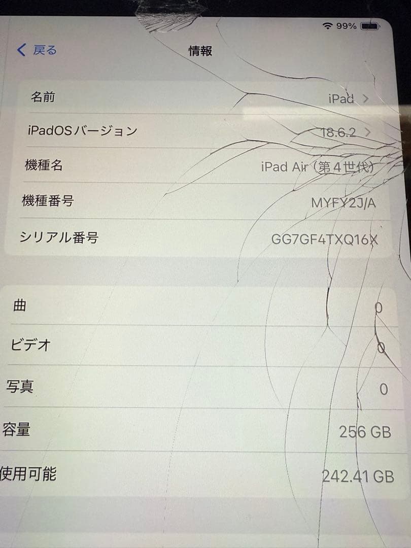 【本体のみ/ジャンク】iPad Air (第4世代) 256GB 画面割れ