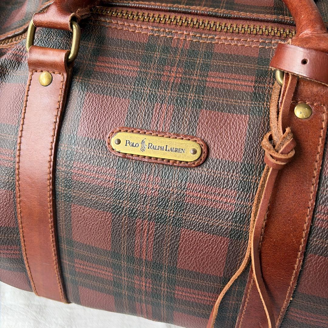 【美品✨希少色✨】ポロラルフローレン ボストンバッグ ブラウン チェック　大容量