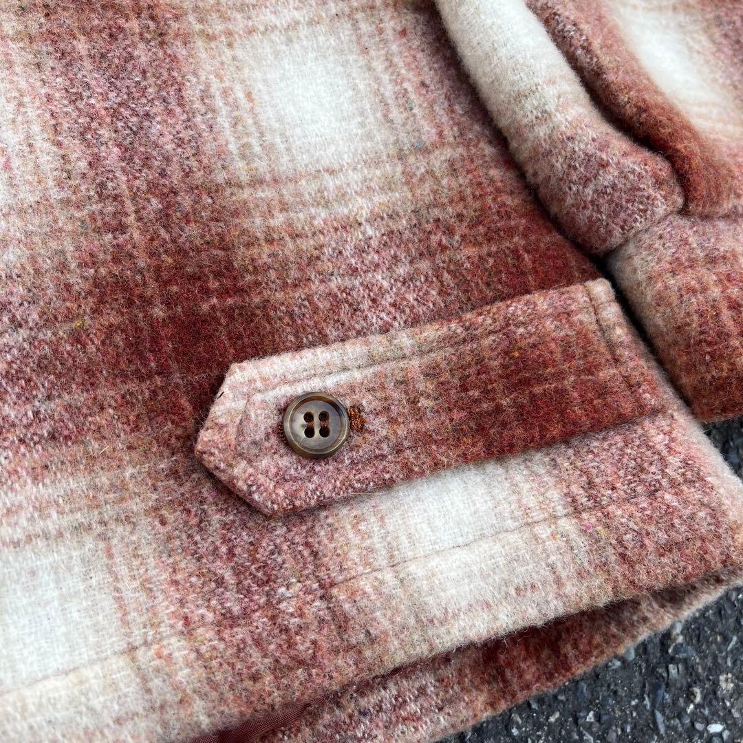 90s Vintage オンブレチェック ウールジップジャケット カシミヤ混 M