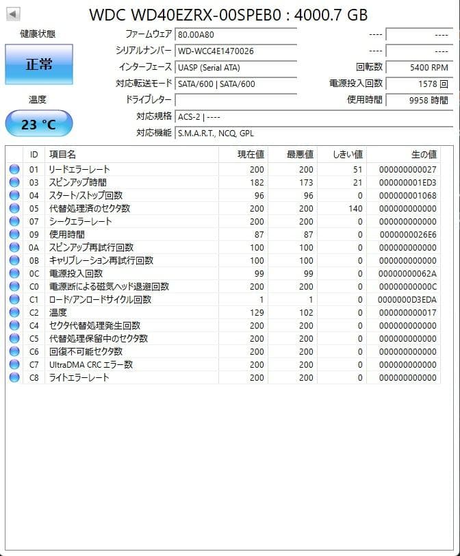 WD40EZRX 4TB 内蔵型ハードディスクドライブ