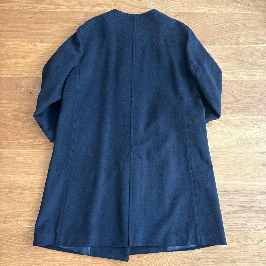 無印良品　紺　ノーカラーロングコート　M