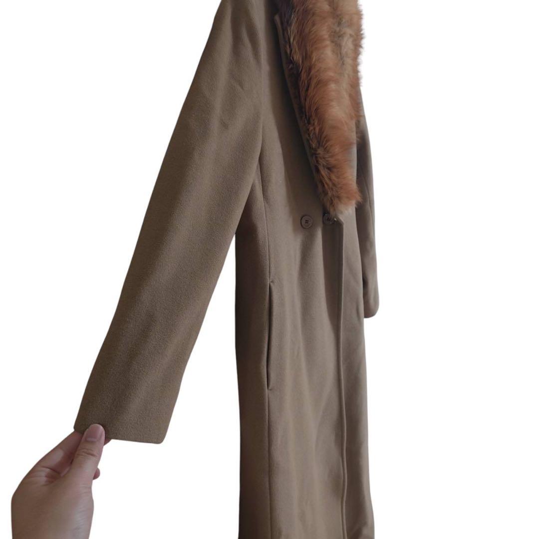 23区 フォックスファー付 ロングコート 40 アンゴラ混