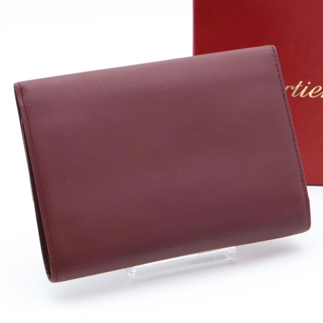 【極美品】Cartier マストライン　がま口三つ折り財布　ワインレッド