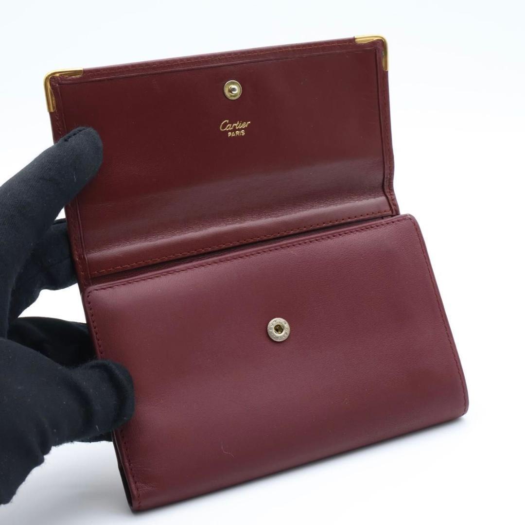 【極美品】Cartier マストライン　がま口三つ折り財布　ワインレッド