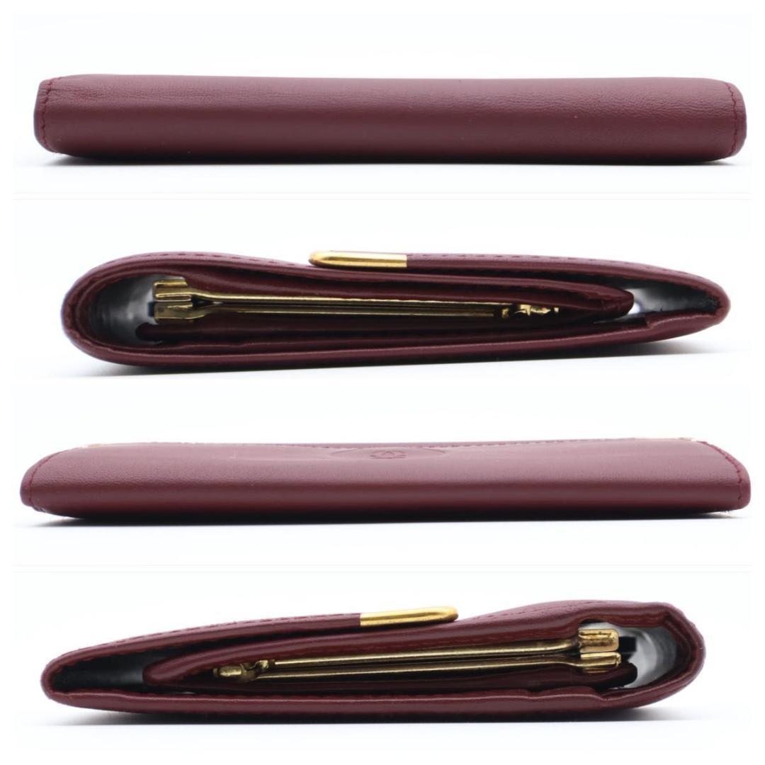 【極美品】Cartier マストライン　がま口三つ折り財布　ワインレッド