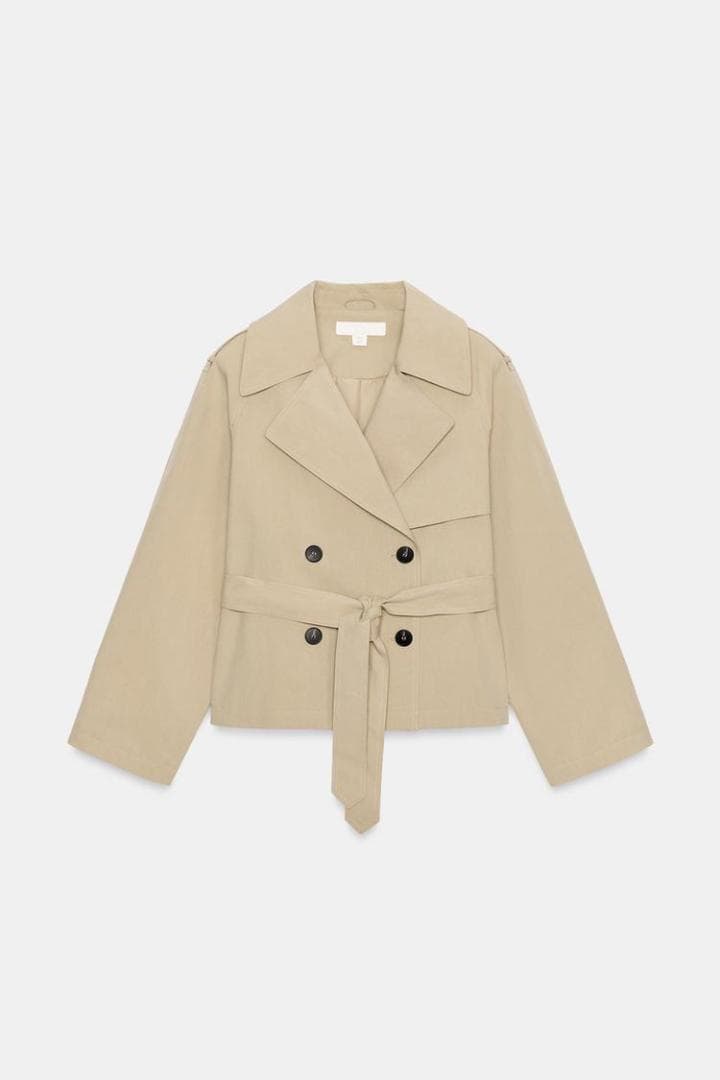 新品 ZARA ショートトレンチコート ショルダーパッド付き XS