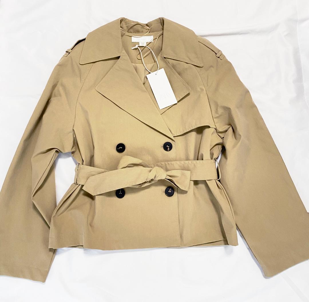 新品 ZARA ショートトレンチコート ショルダーパッド付き XS