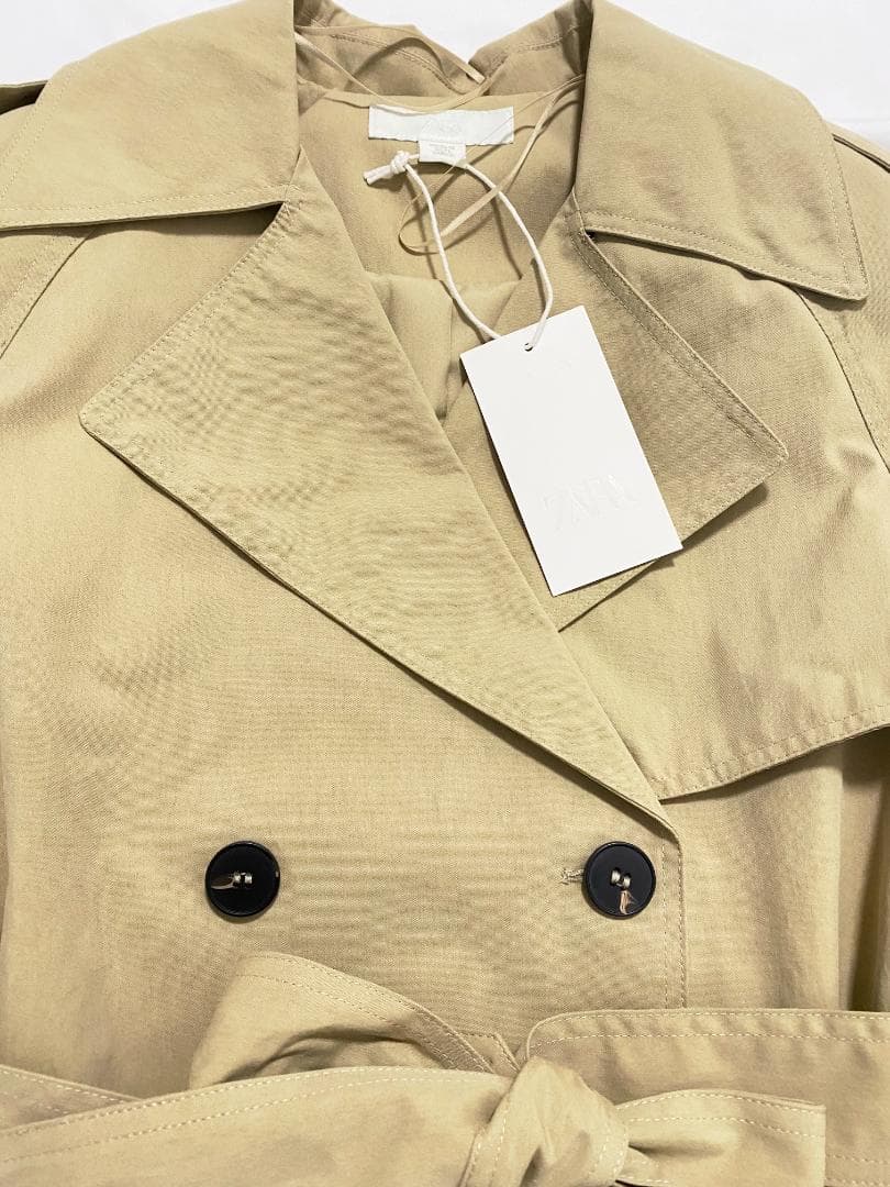 新品 ZARA ショートトレンチコート ショルダーパッド付き XS