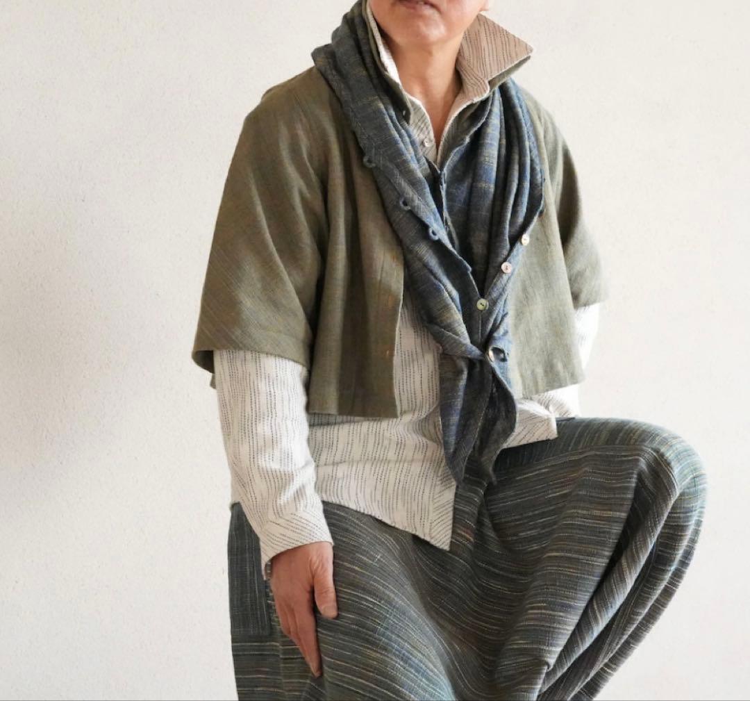 うさとの服  usaato ヘンプコットン 葉っぱストール 美品