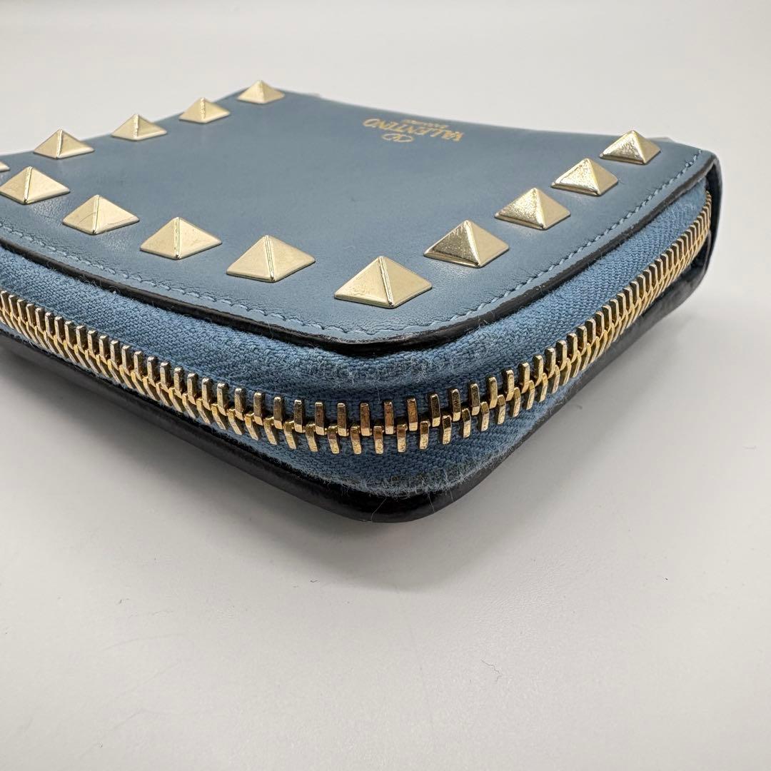 VALENTINO GARAVANI スタッズ レザー 二つ折り財布 ブルー