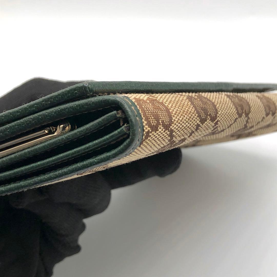 グッチ ２つ折り財布 がま口 GGキャンバス グリーン 長財布