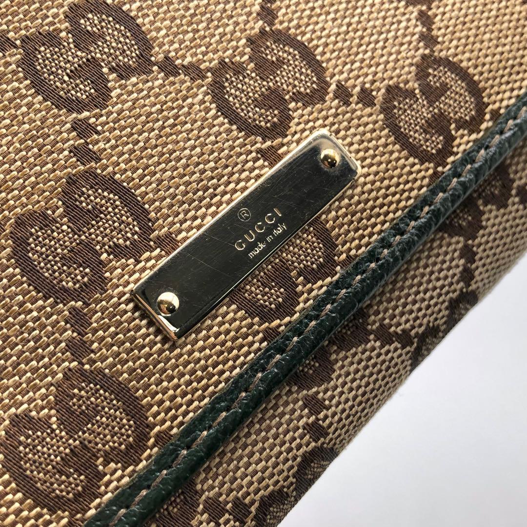 グッチ ２つ折り財布 がま口 GGキャンバス グリーン 長財布