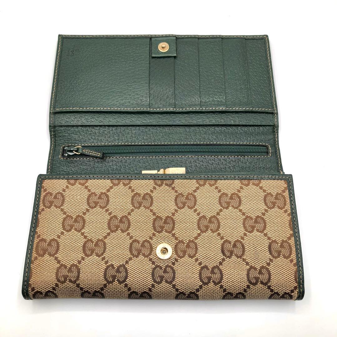 グッチ ２つ折り財布 がま口 GGキャンバス グリーン 長財布