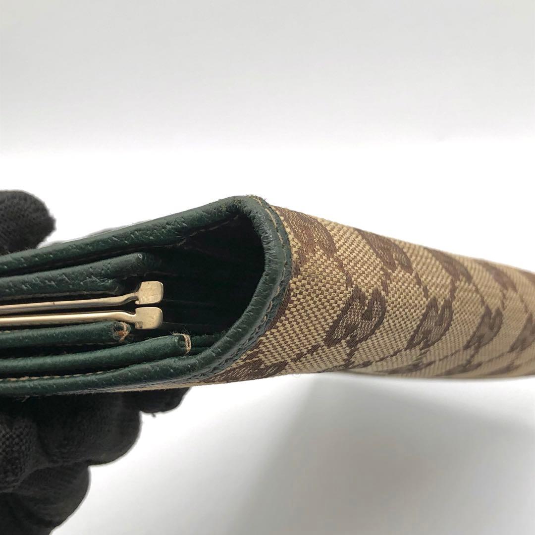 グッチ ２つ折り財布 がま口 GGキャンバス グリーン 長財布