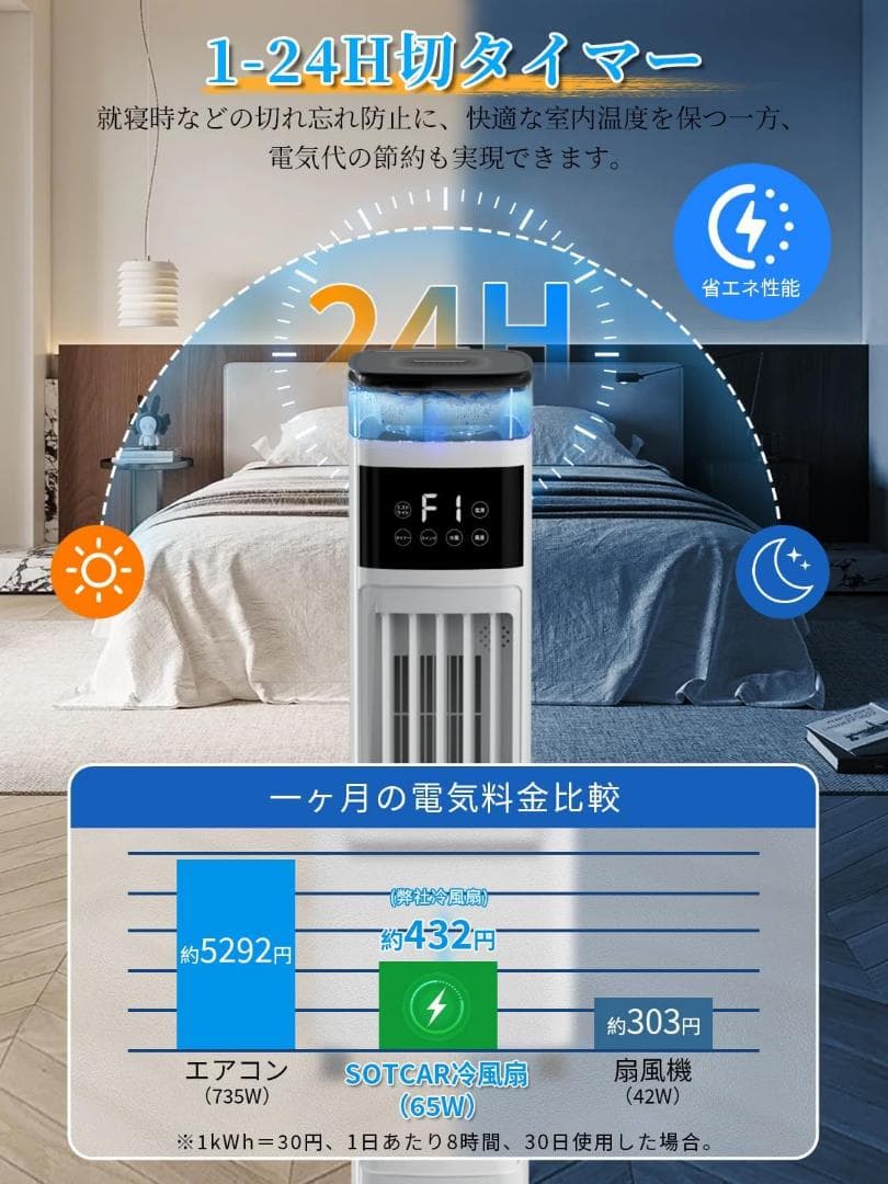 冷風扇 冷風扇風機 スリムタワー型 ダブル水タンク 加湿機能