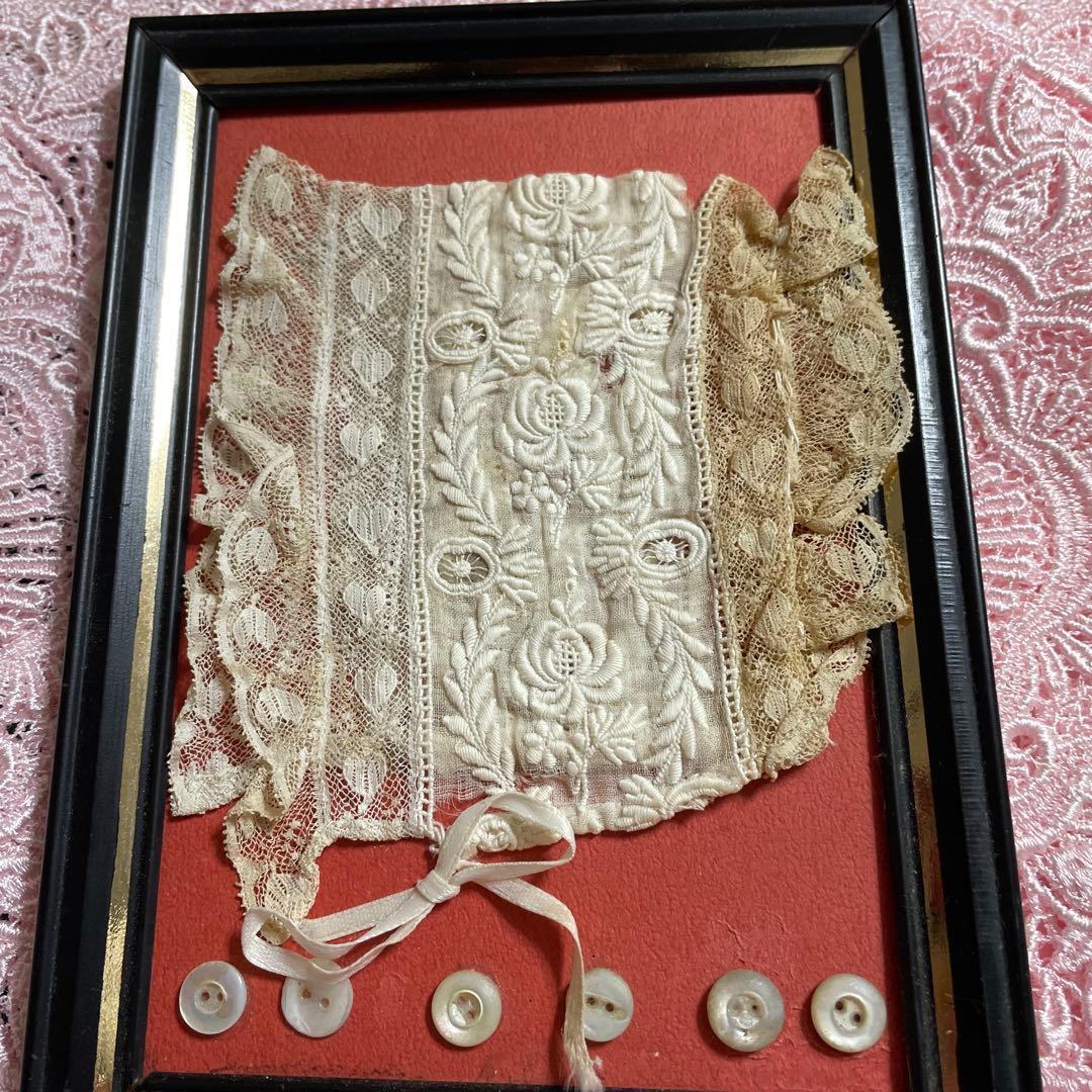 ゆめたん　アンティーク手刺繍のフランス製ボネの額、他2点セット