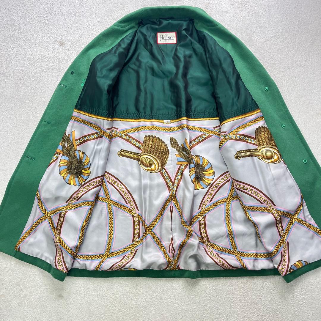HERNO ヘルノ カシミヤ 100% 裏地 総柄 緑 ロングコート 2XL