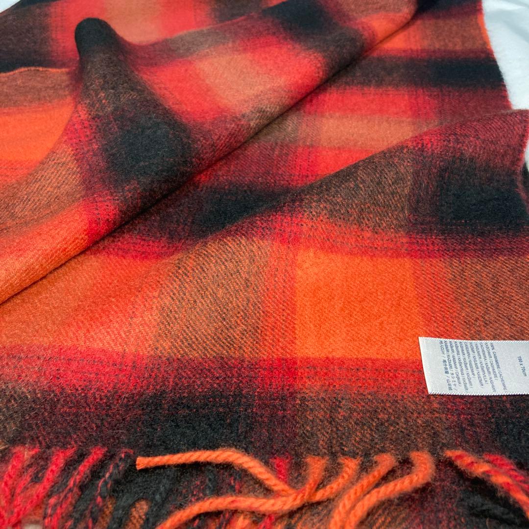 新品 ジョンストンズ カシミヤ100％ 大判ストール レッド ブラック チェック