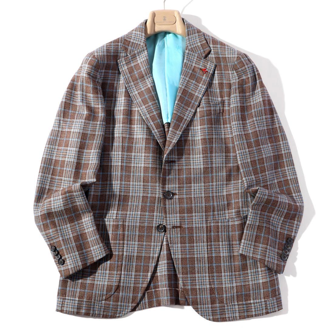 ISAIA イザイア シルク テーラード ジャケット ブラウン ブルー 46 M