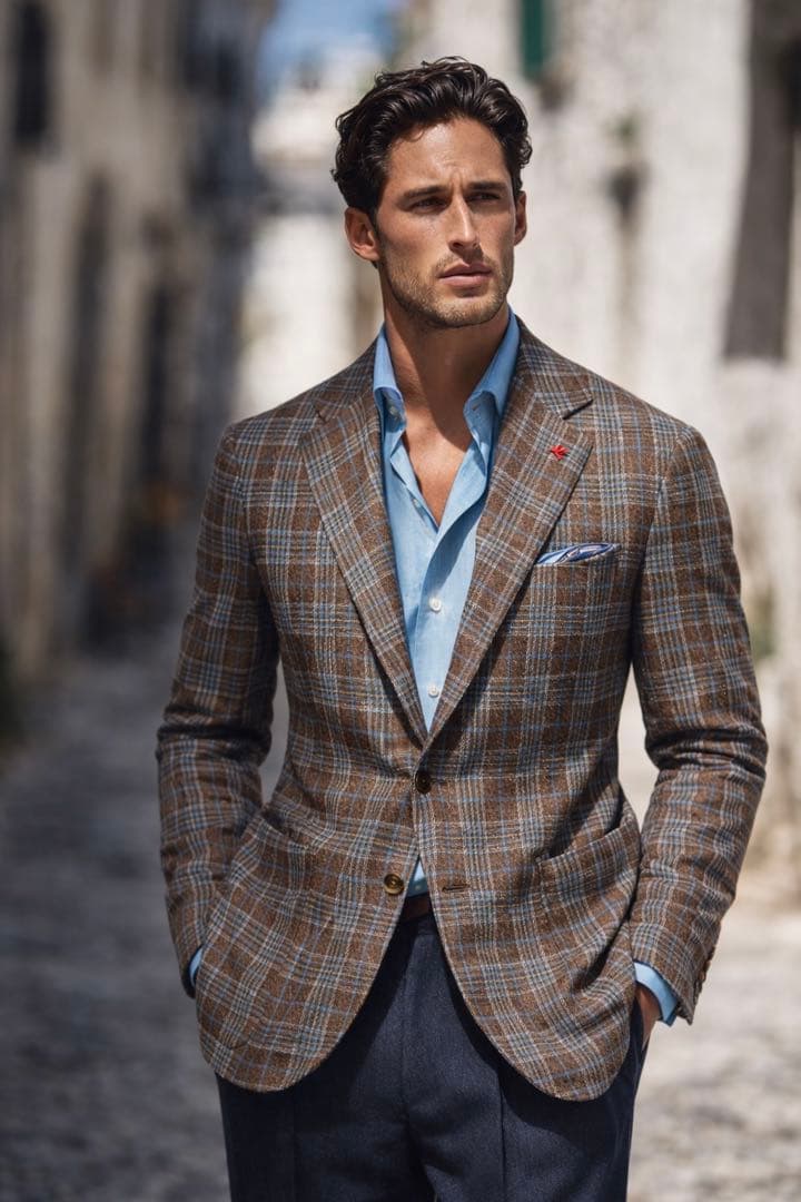 ISAIA イザイア シルク テーラード ジャケット ブラウン ブルー 46 M
