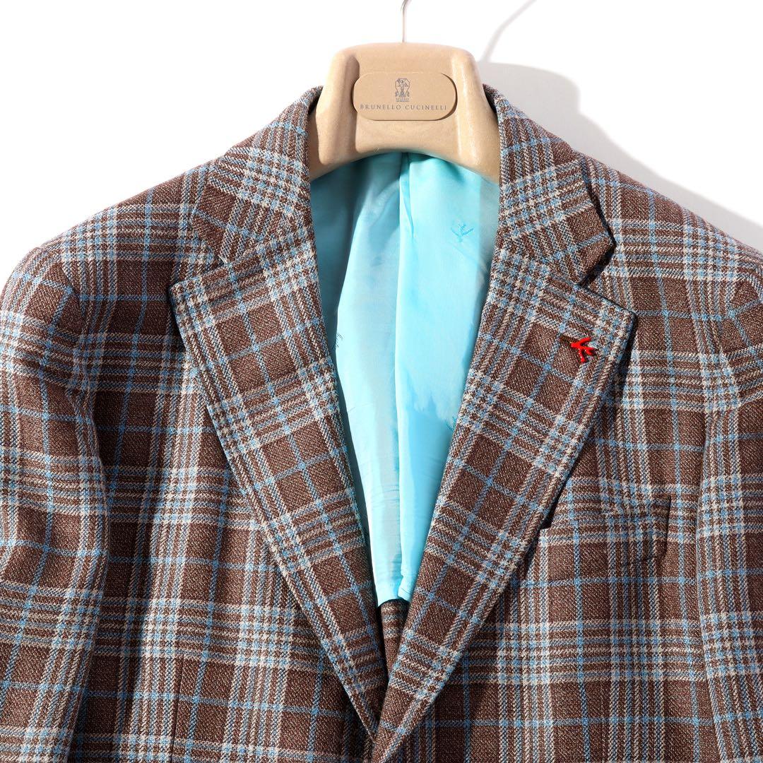 ISAIA イザイア シルク テーラード ジャケット ブラウン ブルー 46 M