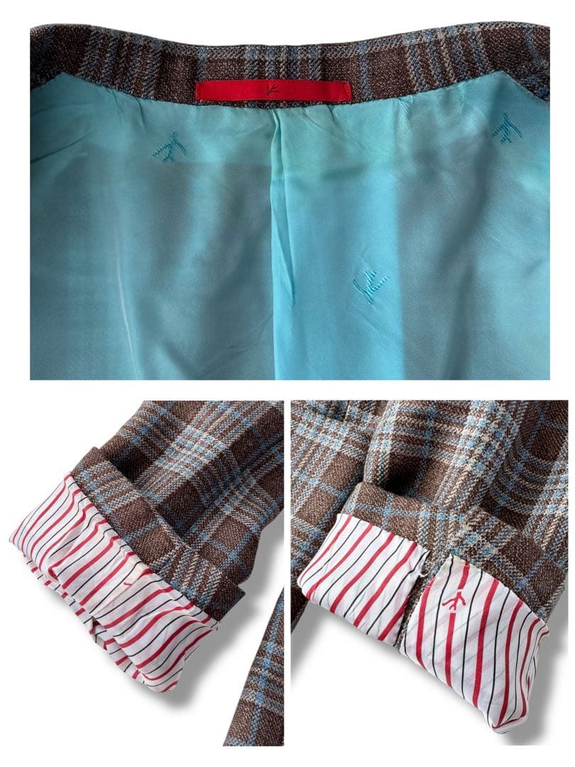 ISAIA イザイア シルク テーラード ジャケット ブラウン ブルー 46 M