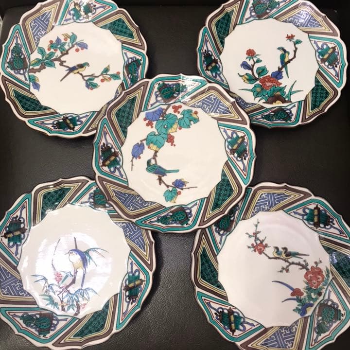 即購入OK!ほぼ未使用 九谷焼 花鳥絵図替 皿揃 5枚セット