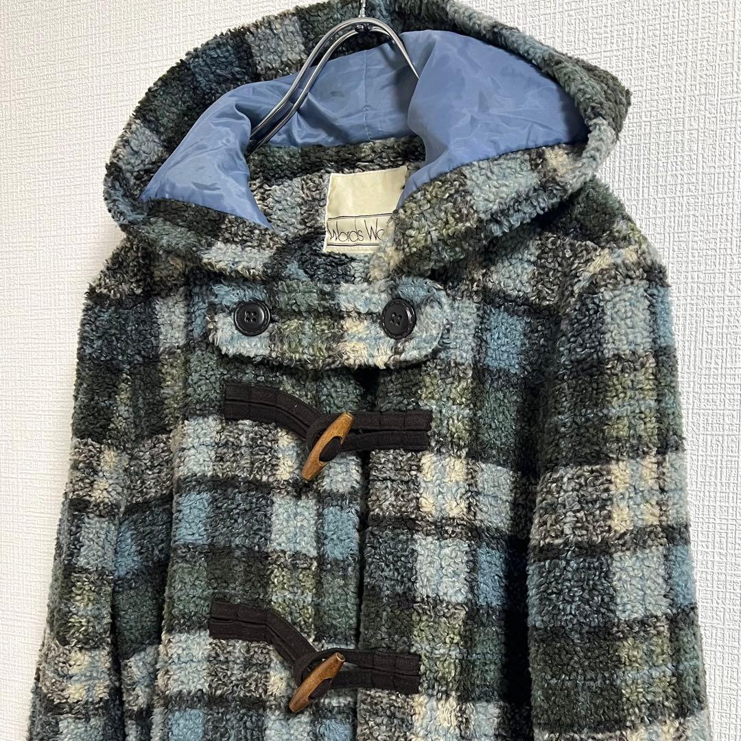 80's ボアフリース ダッフルコート / ヴィンテージ チェック 日本製 古着