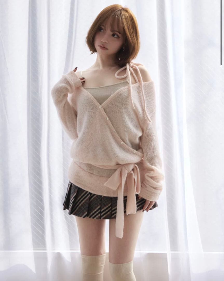 ルームウェア・パジャマ andmary Sheer loose knit tops pink