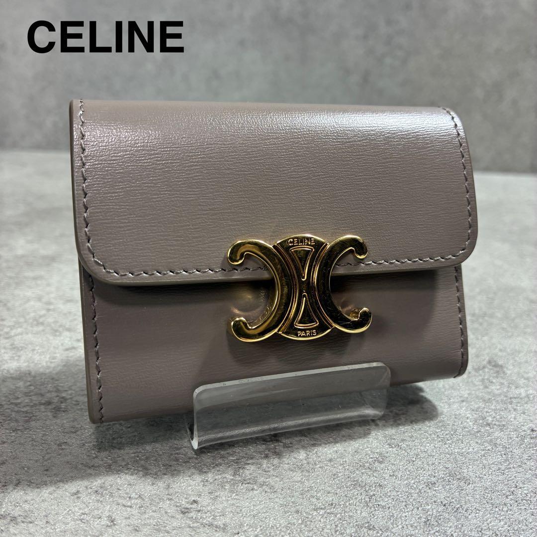 の*う様 美品✨CELINE セリーヌ デカロゴ金具 ケース付　コンパクト