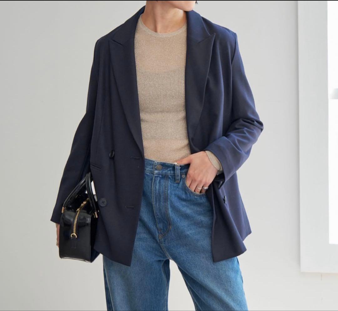 Spick&Span ウールブレンドダブルブレストジャケット38 ネイビー